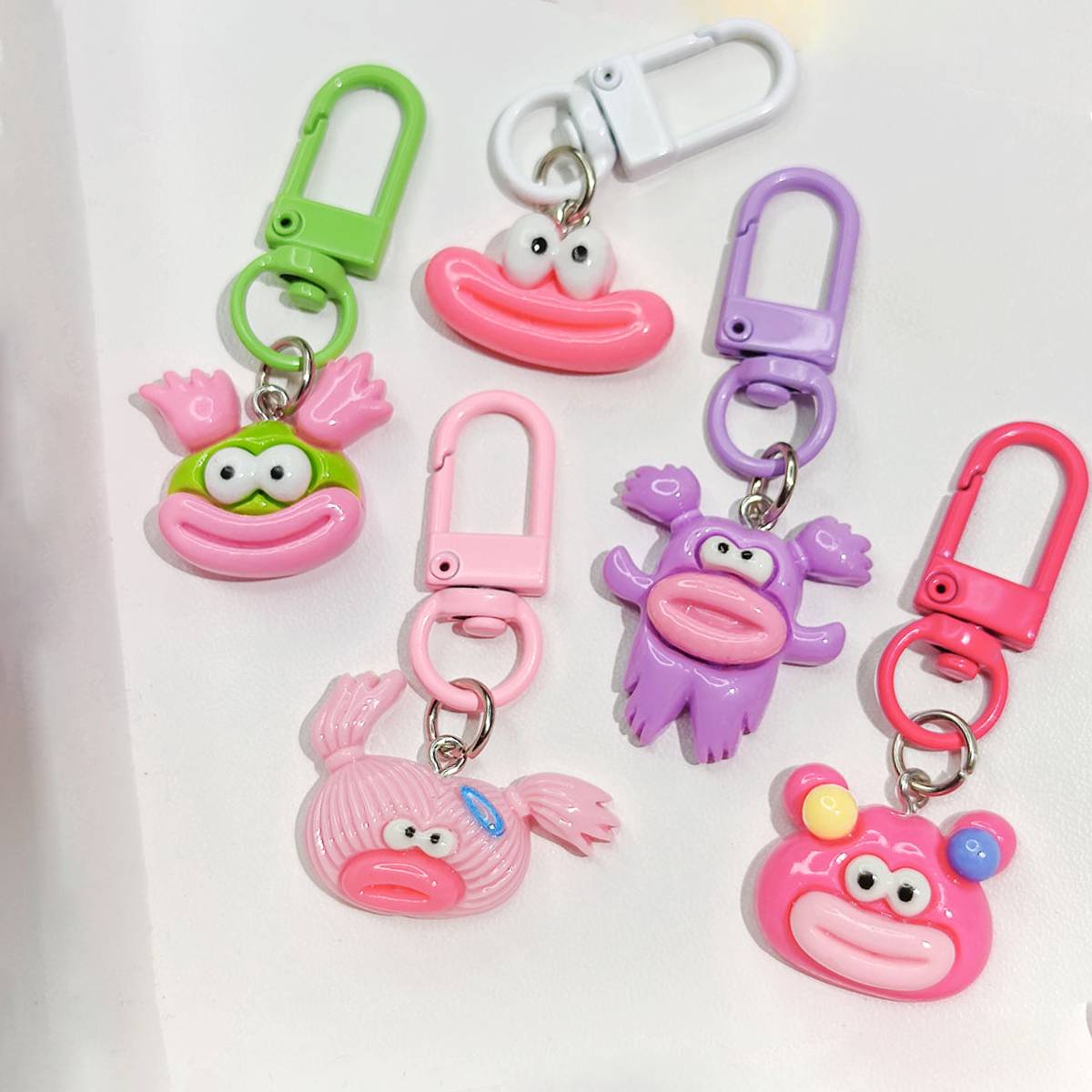 5 Pcs Various Cute And Quirky Keychain Charms, Cute Sausage Mouth Keychain, Backpack Rebellion!  Sausage Mouth Monster Plush Pendant