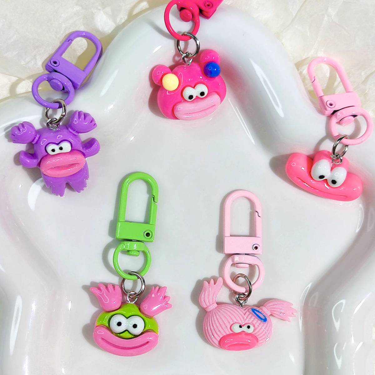 5 Pcs Various Cute And Quirky Keychain Charms, Cute Sausage Mouth Keychain, Backpack Rebellion!  Sausage Mouth Monster Plush Pendant