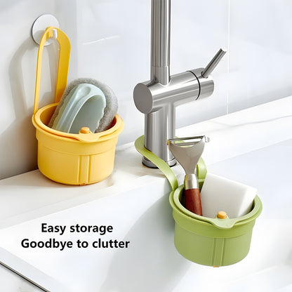 Automatic Push-Down Sink Strainer Basket – One-Touch Drain, No-Tool Faucet Hanging Organizer for Sponges, Veggies & Dishware | Rust-Proof, Space-Saving Kitchen Must-Have