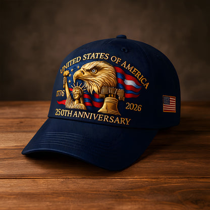 Eagle & Liberty United States 250th Anniversary Hat, Celebrate 250 Years of American Pride - Adjustable Patriotic Baseball Cap for Men & Women