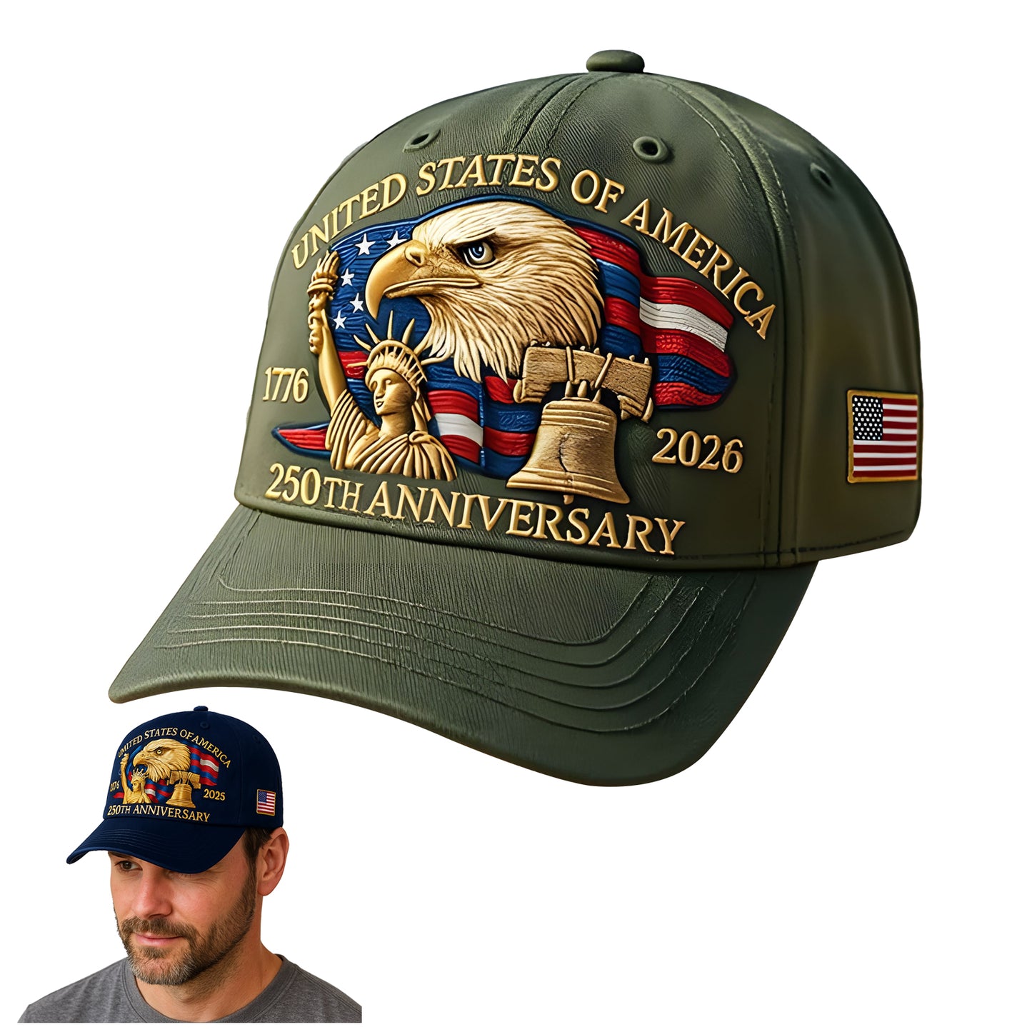 Eagle & Liberty United States 250th Anniversary Hat, Celebrate 250 Years of American Pride - Adjustable Patriotic Baseball Cap for Men & Women