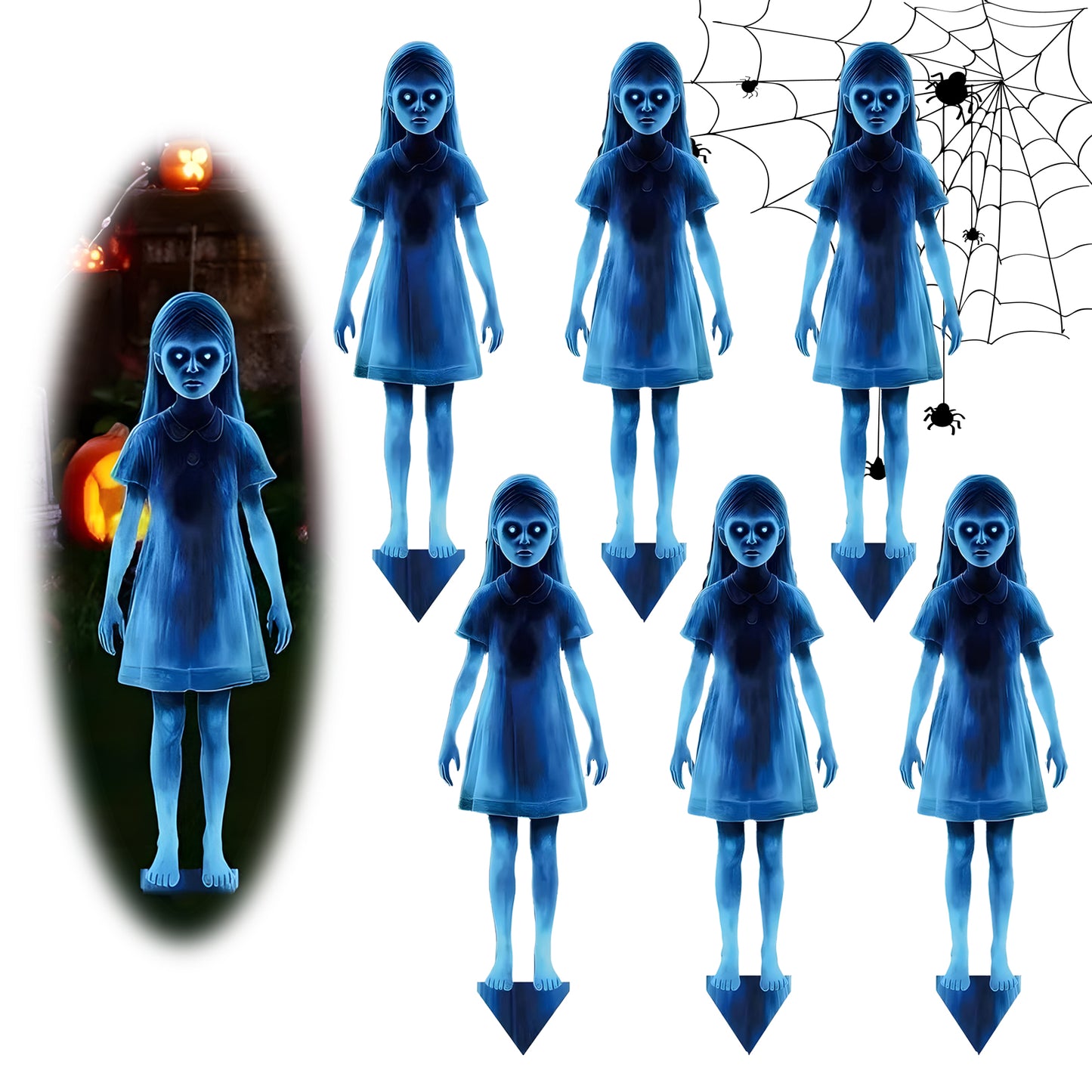 Spooky Twin Girls Halloween Yard Stakes – 16" Horror Zombie Decor for Outdoor Haunted Gardens, Trick-or-Treat Displays & Cemetery-Themed Parties – Rust-Proof Iron Lawn Signs