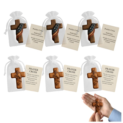 Handheld Wooden Prayer Cross for Anxiety Relief - Pocket Comfort Cross with Prayer Card, Inspirational Gifts for Women & Men, Religious Keepsake for Daily Devotion