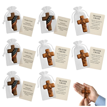 Handheld Wooden Prayer Cross for Anxiety Relief - Pocket Comfort Cross with Prayer Card, Inspirational Gifts for Women & Men, Religious Keepsake for Daily Devotion