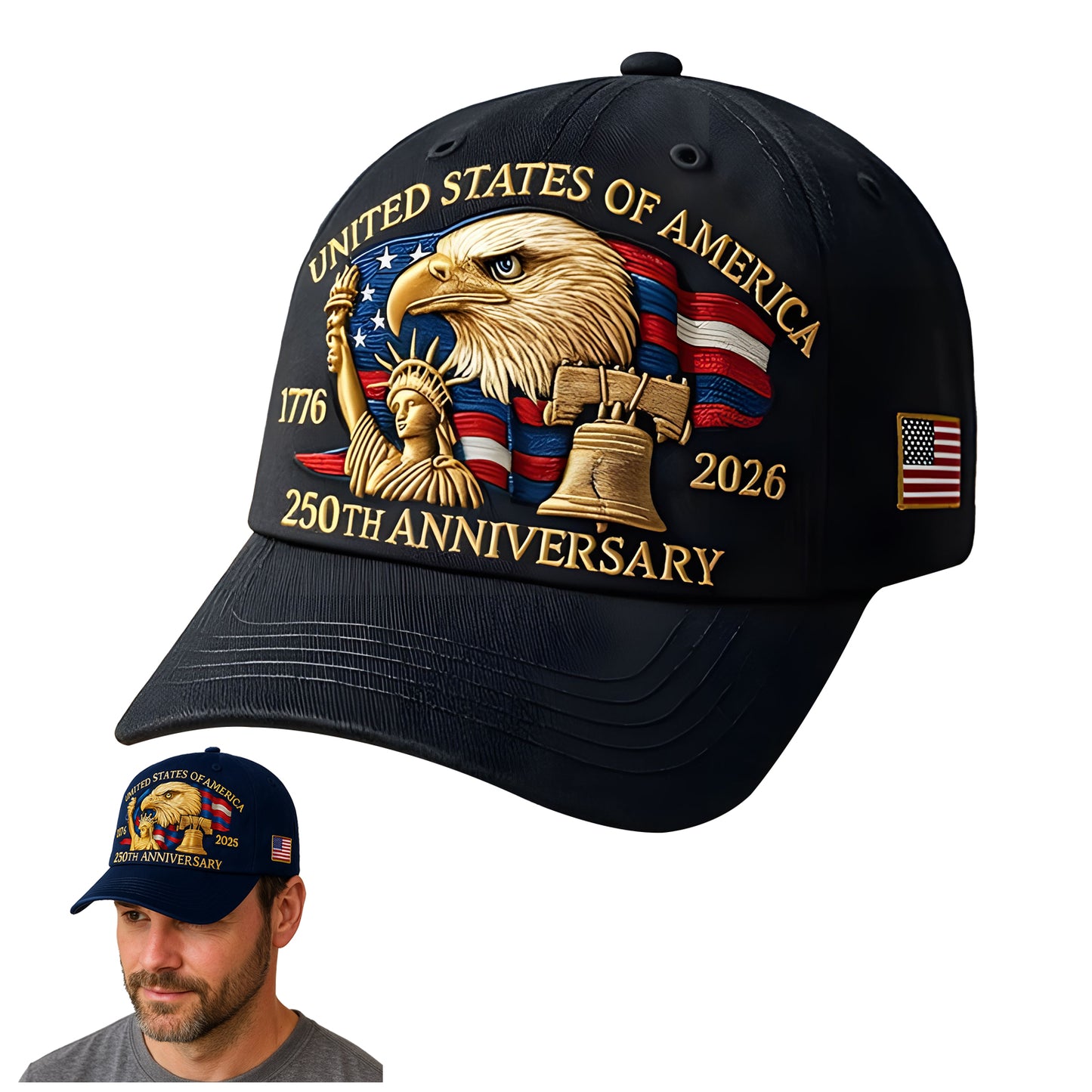 Eagle & Liberty United States 250th Anniversary Hat, Celebrate 250 Years of American Pride - Adjustable Patriotic Baseball Cap for Men & Women
