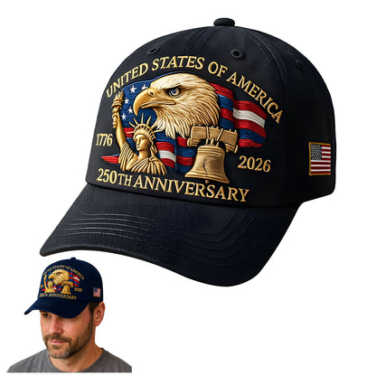 Eagle & Liberty United States 250th Anniversary Hat, Celebrate 250 Years of American Pride - Adjustable Patriotic Baseball Cap for Men & Women