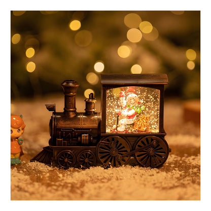 Magical Santa's Musical Water Lantern Train with Swirling Glitter – USB & Battery Operated Christmas Lighted Decor