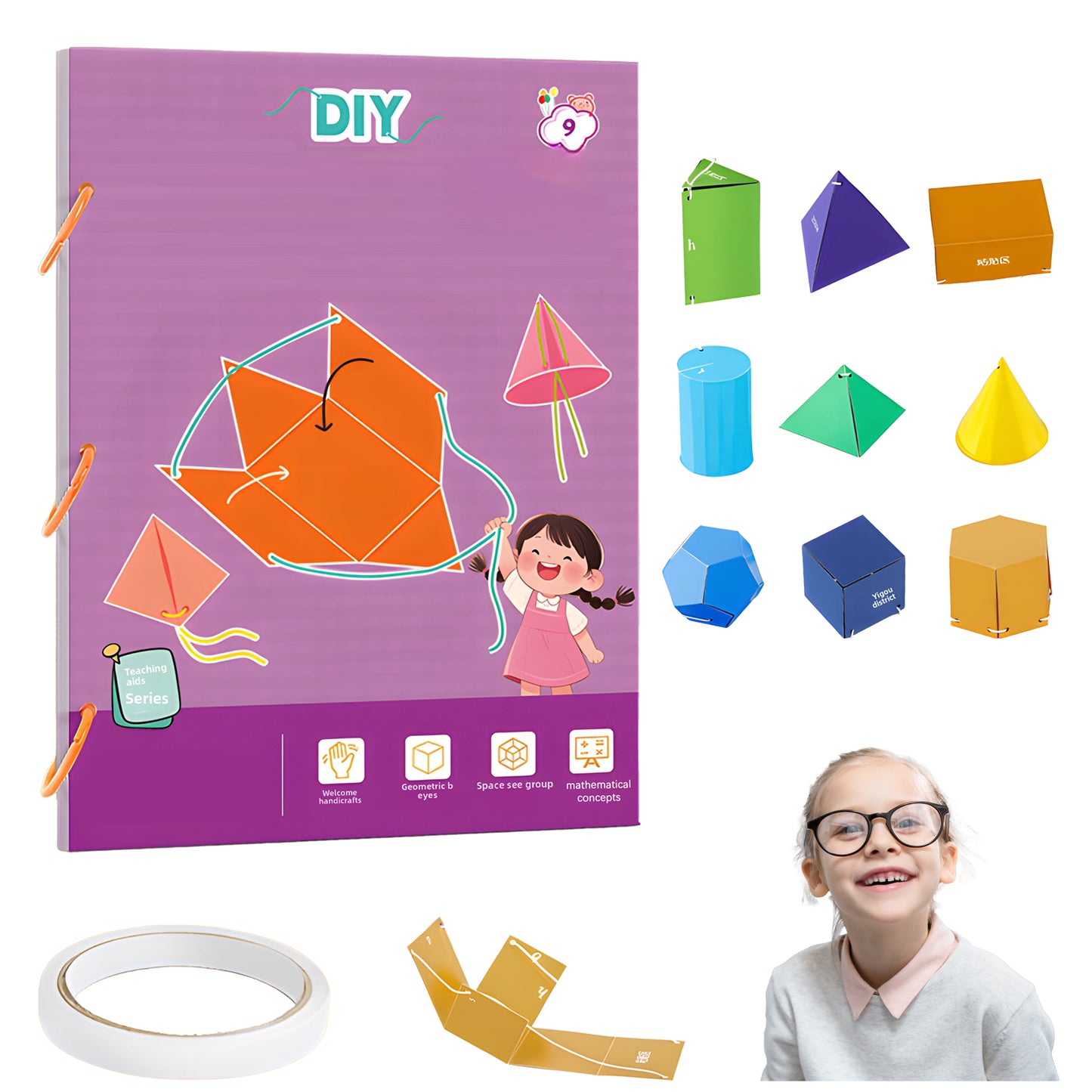 Interactive 3D Geometry Learning Book – Pull-String Pop-Up Models for Kids & Beginners | 9/12/15 Shapes | Safe, Hands-On Math Tool for Spatial Thinking