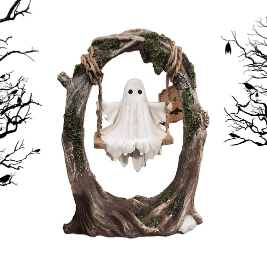 Spooky & Sweet Ghost on a Tree Swing – Whimsical Halloween Decor for Home & Garden