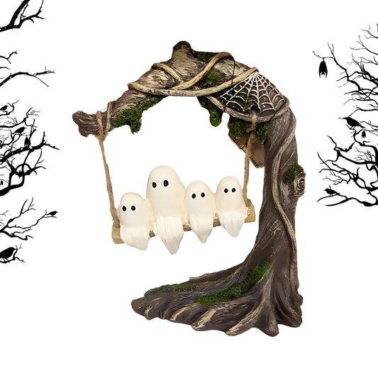 Spooky & Sweet Ghost on a Tree Swing – Whimsical Halloween Decor for Home & Garden