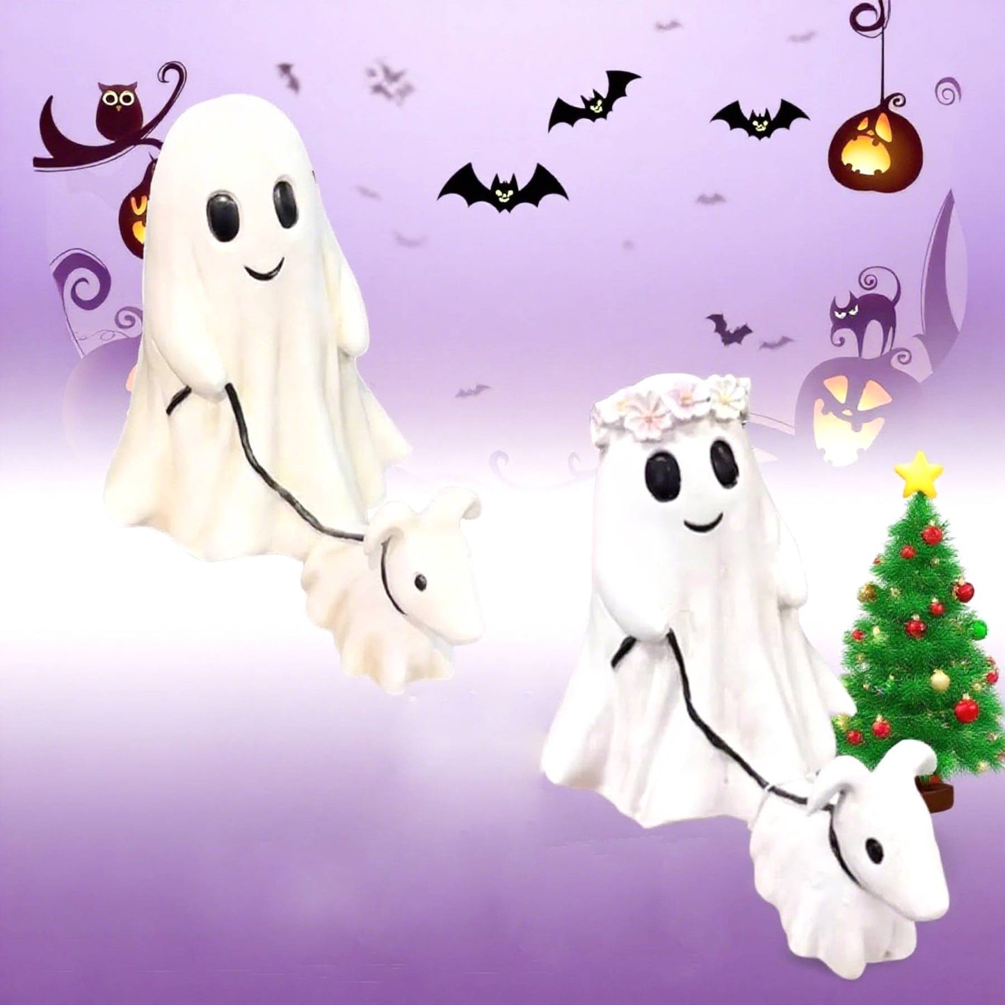 Ghost Walking Dog Statue - Handmade Halloween Decor, Cute & Creepy Pet Figurine for Home, Garden, Party & Gift