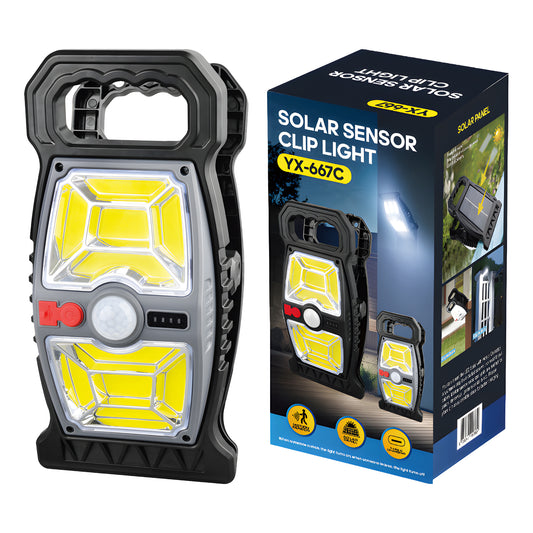 Clip-On Solar LED Light – Portable Outdoor Hanging Motion Sensor Light for Camping, Garden, Fence & Security | Solar-Powered, 1200mAh Battery, IPX4 Waterproof, 3 Modes, ABS+PC Durability