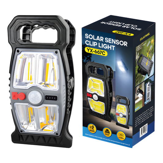 Clip-On Solar LED Light – Portable Outdoor Hanging Motion Sensor Light for Camping, Garden, Fence & Security | Solar-Powered, 1200mAh Battery, IPX4 Waterproof, 3 Modes, ABS+PC Durability