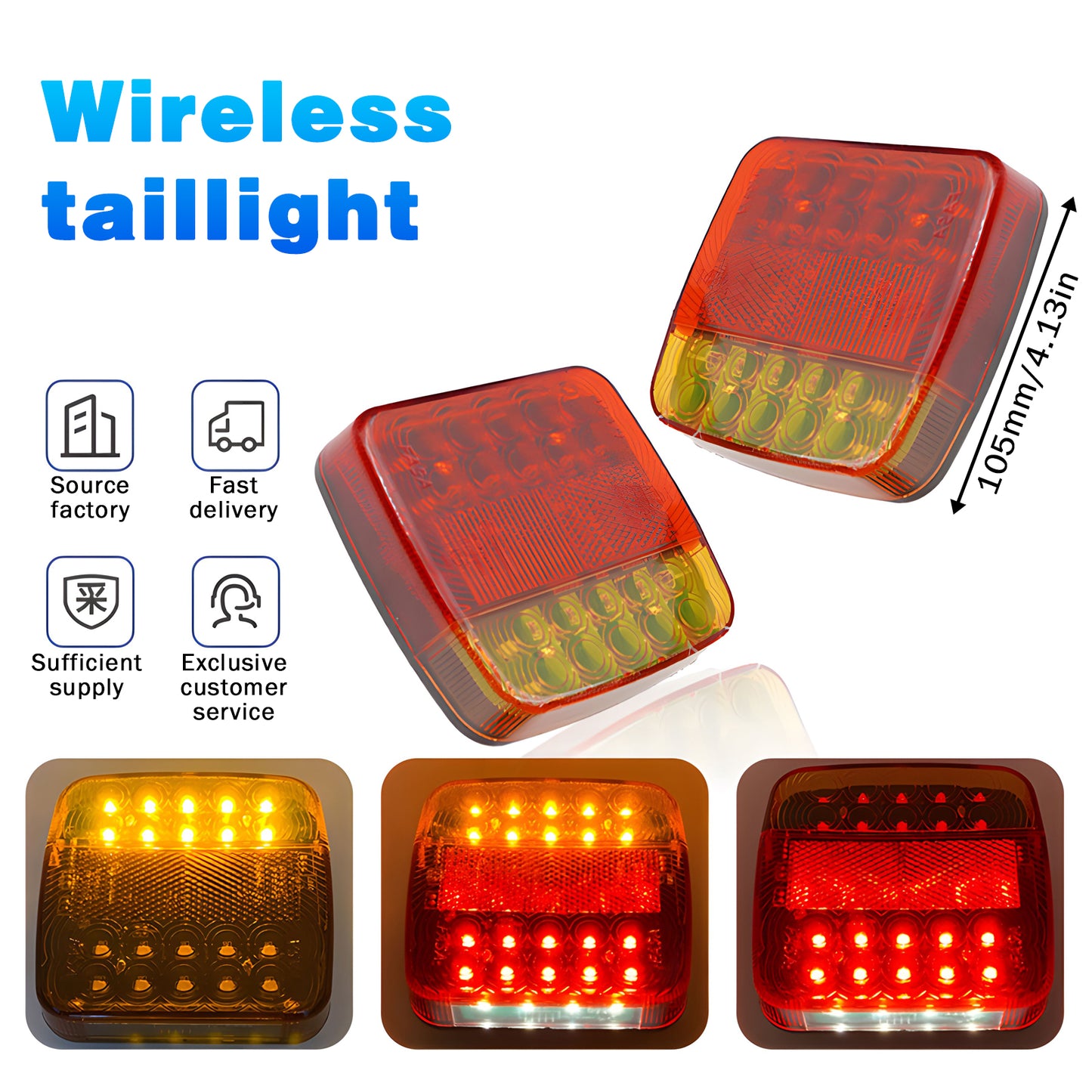 Wireless Magnetic Trailer Lights - Brake/Turn/Stop Signals, IP65 Waterproof, 12V Rechargeable for Trucks/RVs/Boats