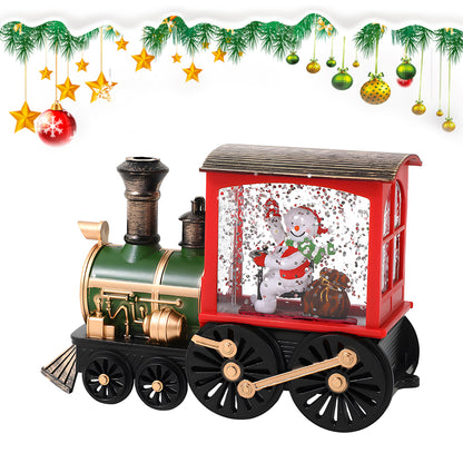 Magical Santa's Musical Water Lantern Train with Swirling Glitter – USB & Battery Operated Christmas Lighted Decor