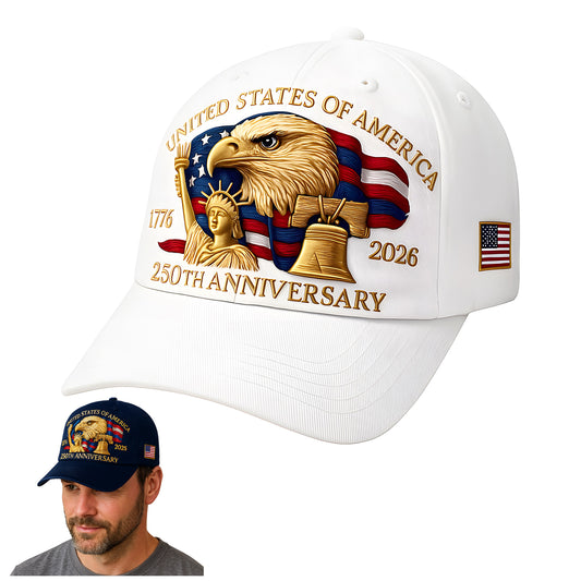 Eagle & Liberty United States 250th Anniversary Hat, Celebrate 250 Years of American Pride - Adjustable Patriotic Baseball Cap for Men & Women