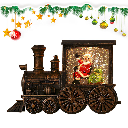 Magical Santa's Musical Water Lantern Train with Swirling Glitter – USB & Battery Operated Christmas Lighted Decor