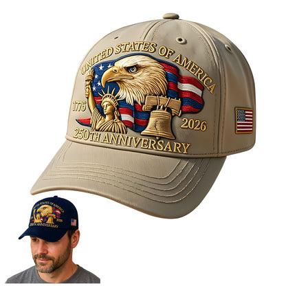 Eagle & Liberty United States 250th Anniversary Hat, Celebrate 250 Years of American Pride - Adjustable Patriotic Baseball Cap for Men & Women