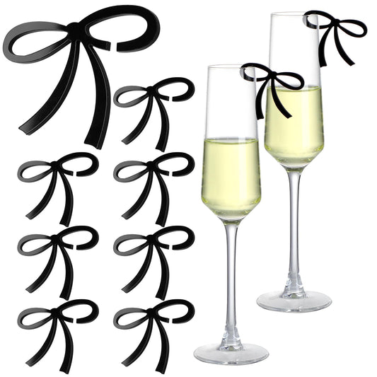 Black Bow Wine Glass Charms - 50Pcs Reusable Drink Markers for Weddings & Parties | Elegant Acrylic Tags