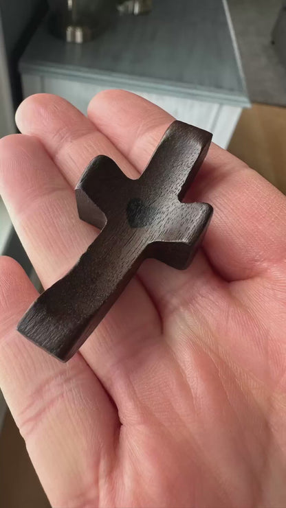 Spiritual Comfort Cross - Handcrafted Solid Black Walnut Pocket Cross for Prayer & Anxiety Relief