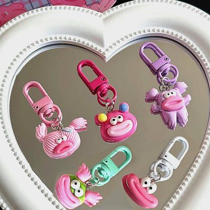 5 Pcs Various Cute And Quirky Keychain Charms, Cute Sausage Mouth Keychain, Backpack Rebellion!  Sausage Mouth Monster Plush Pendant