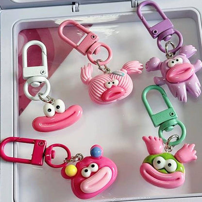 5 Pcs Various Cute And Quirky Keychain Charms, Cute Sausage Mouth Keychain, Backpack Rebellion!  Sausage Mouth Monster Plush Pendant