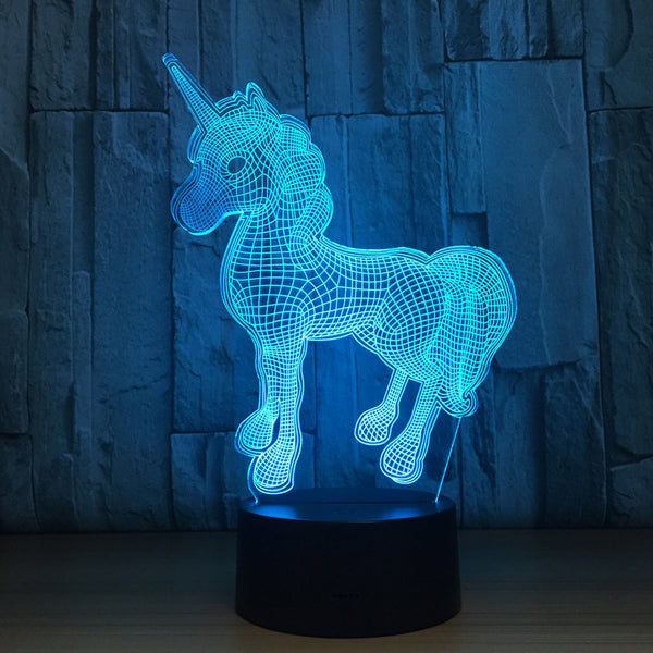 Novelty Unicorn 3D Illusion Lamp Led Night Light with 7 Colors Flashing