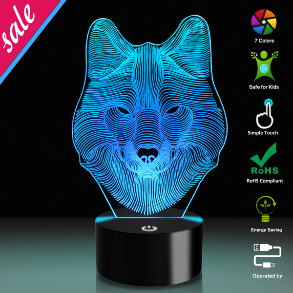 3D Illusion Lamp Wolf Led Night Light