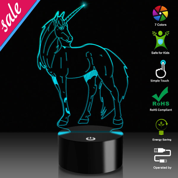 3D LED Night Light Unicorn with 7 Colors Light for Home Decoration
